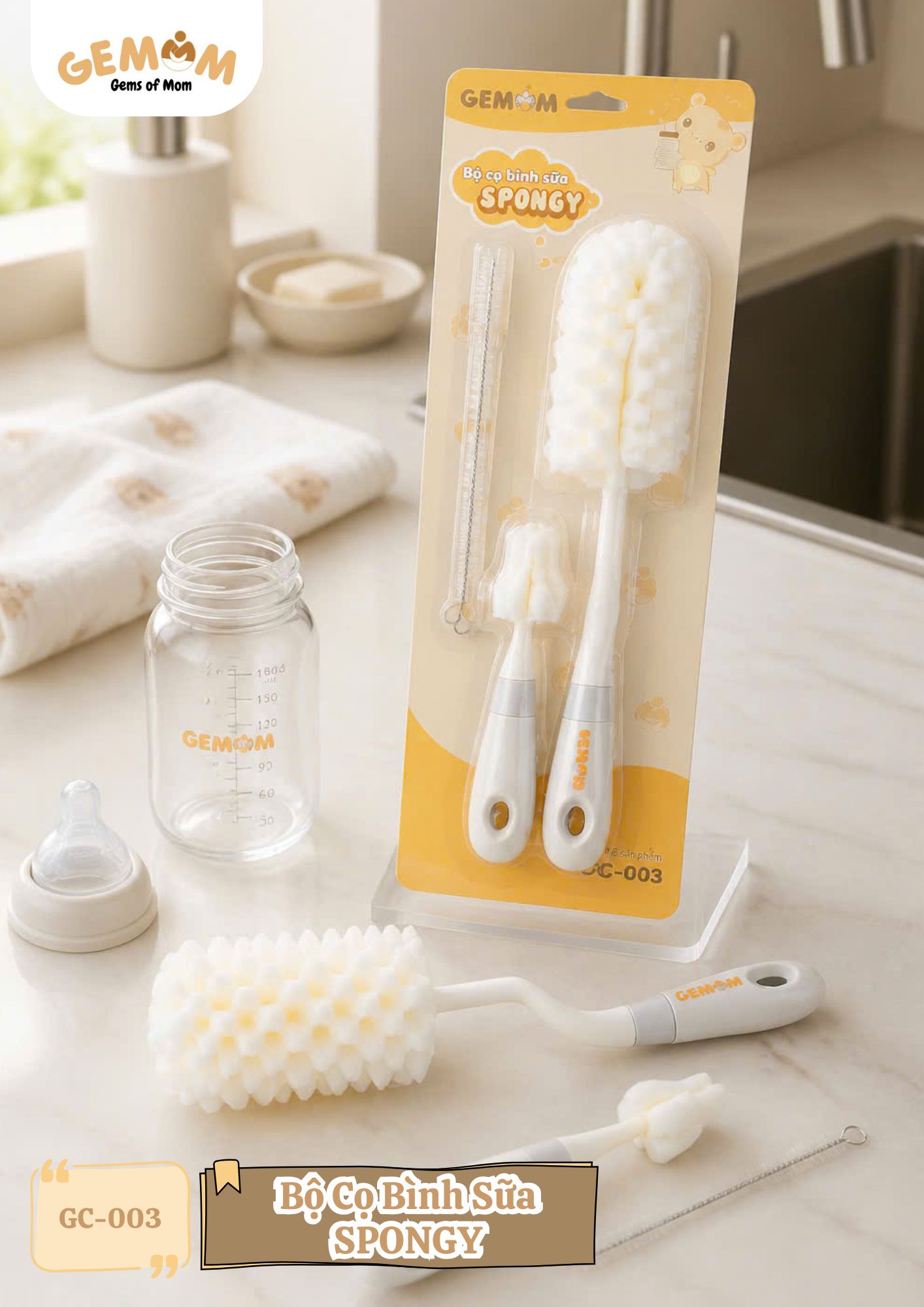 Bộ cọ rửa bình Spongy - GC-003